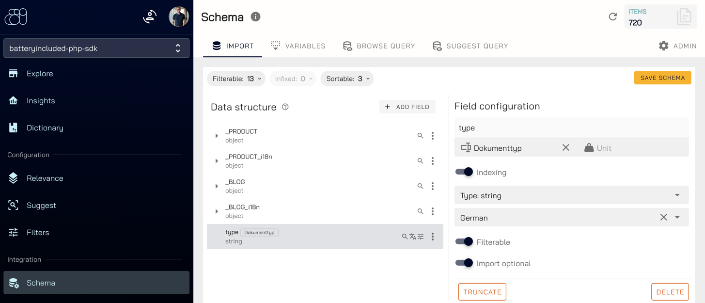 Schema of the collection